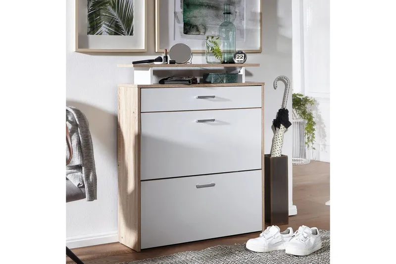 Skoskab Wohnling Folieret spånplade med opbevaring på hylde 2 vippecontainers 1 skuffe - Opbevaring - Skoopbevaring - Skoskab