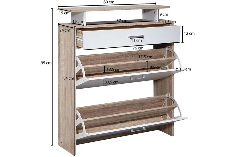 Skoskab Wohnling Folieret spånplade med opbevaring på hylde 2 vippecontainers 1 skuffe - Opbevaring - Skoopbevaring - Skoskab