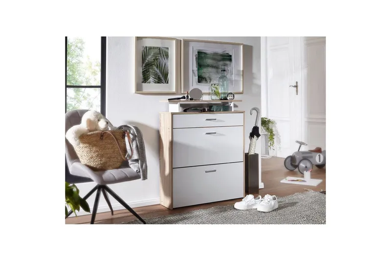 Skoskab Wohnling Folieret spånplade med opbevaring på hylde 2 vippecontainers 1 skuffe - Opbevaring - Skoopbevaring - Skoskab