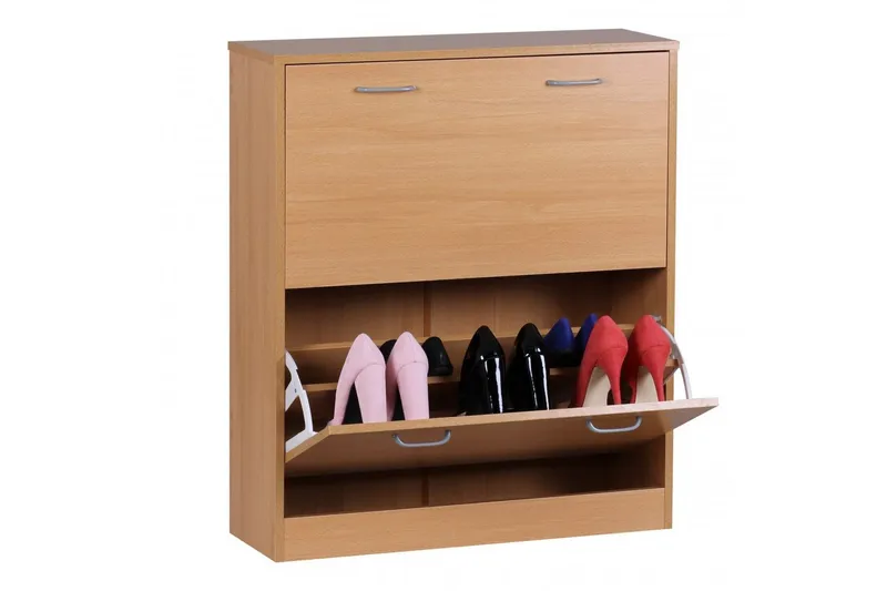 Skoskab Wohnling KIEL med 2 udtræksrum, foliebelagt spånplade Bøg, Bøg