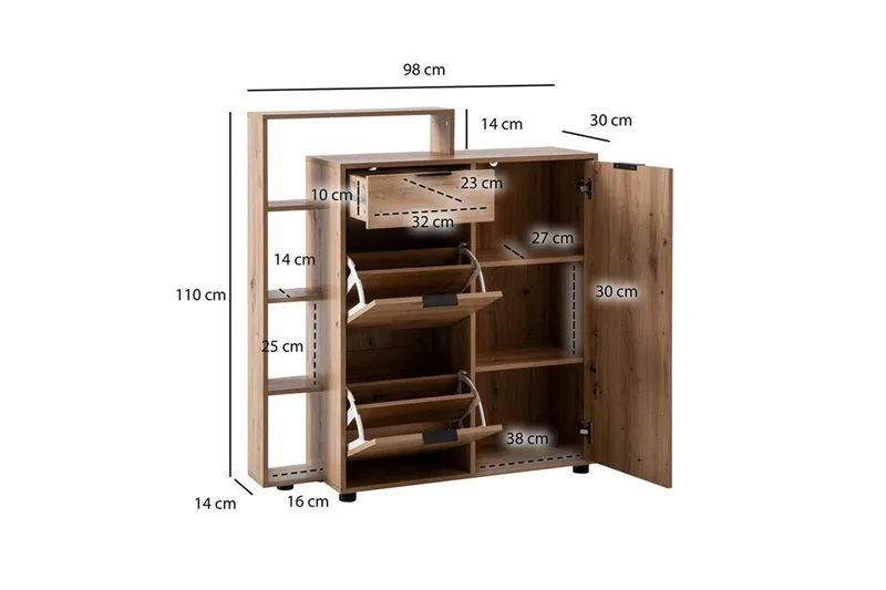 Skoskab Wohnling Massa 2 Udtræksskabe til 12 Par Folieret Spånplade med 1 Dørhylde - Opbevaring - Skoopbevaring - Skoskab