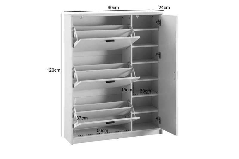 Skoskab Wohnling med 3 vippe-rum 1 dør melaminbelagt MDF moderne - Opbevaring - Skoopbevaring - Skoskab