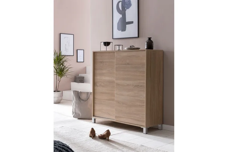 Skoskab Wohnling melaminbelagt MDF, skydedøre, til 20 par Sonoma - Sonoma - Opbevaring - Skoopbevaring - Skoskab