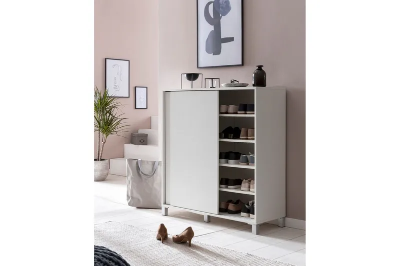 Skoskab Wohnling melaminbelagt MDF, skydedøre, til 20 par Hvid - Hvid - Opbevaring - Skoopbevaring - Skoskab
