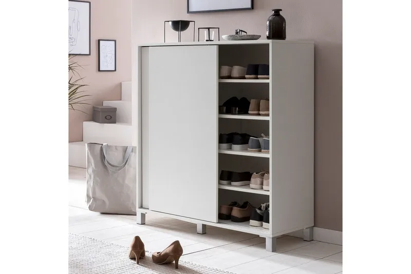 Skoskab Wohnling melaminbelagt MDF, skydedøre, til 20 par Hvid - Hvid - Opbevaring - Skoopbevaring - Skoskab
