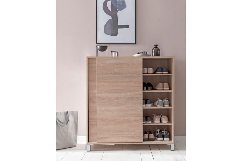 Skoskab Wohnling melaminbelagt MDF, skydedøre, til 20 par Sonoma - Sonoma - Opbevaring - Skoopbevaring - Skoskab