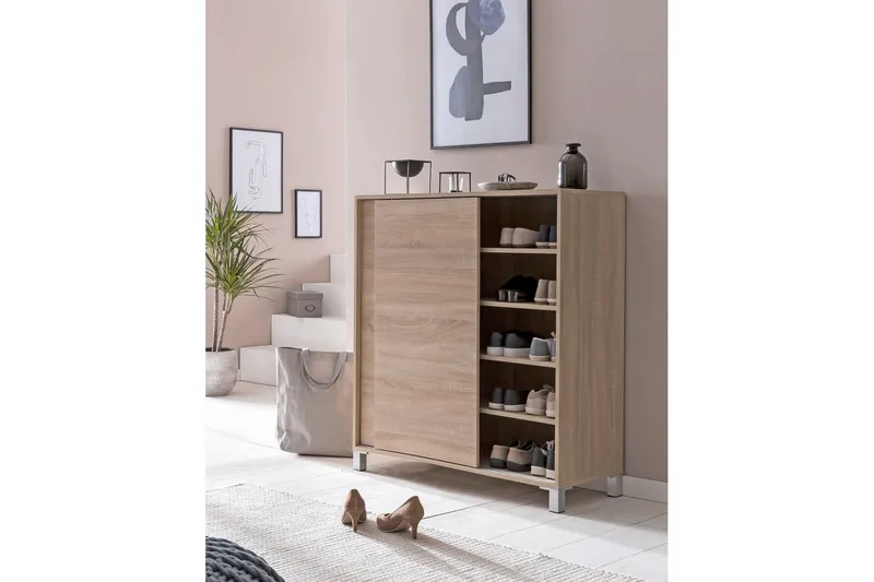 Skoskab Wohnling melaminbelagt MDF, skydedøre, til 20 par Sonoma - Sonoma - Opbevaring - Skoopbevaring - Skoskab