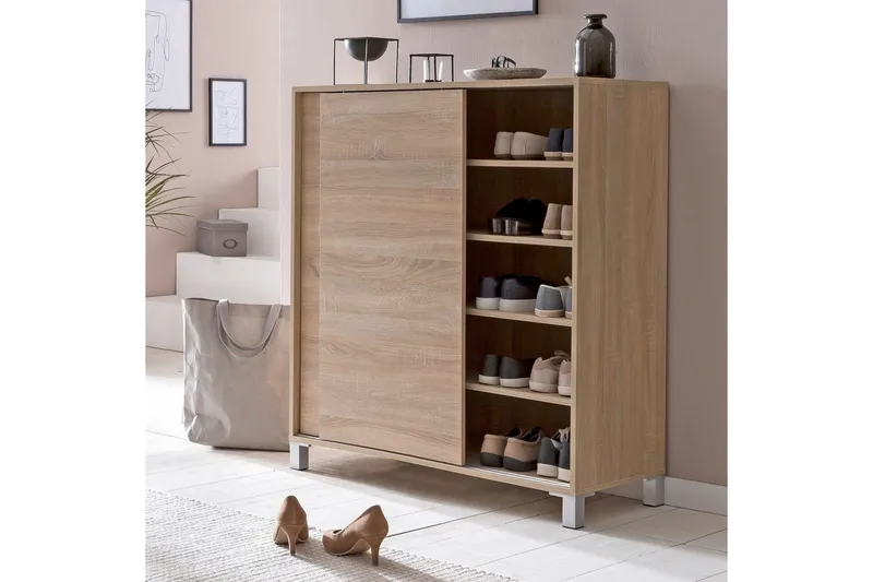 Skoskab Wohnling melaminbelagt MDF, skydedøre, til 20 par Sonoma - Sonoma - Opbevaring - Skoopbevaring - Skoskab