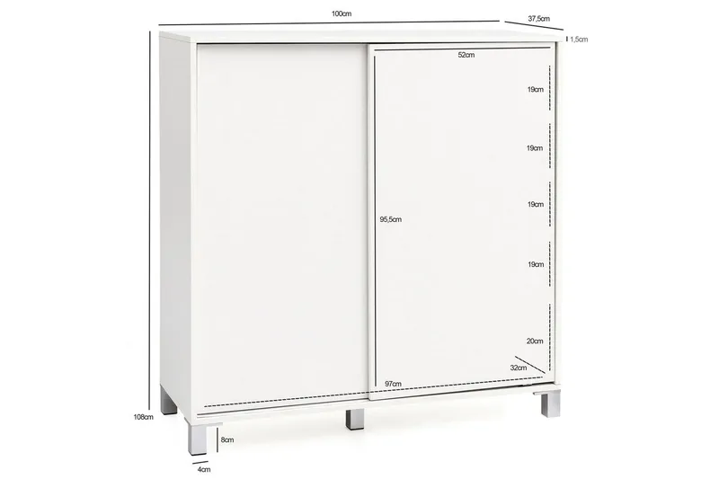 Skoskab Wohnling melaminbelagt MDF, skydedøre, til 20 par Hvid - Hvid - Opbevaring - Skoopbevaring - Skoskab