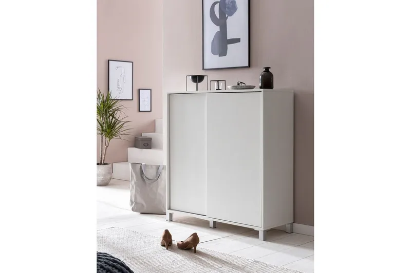 Skoskab Wohnling melaminbelagt MDF, skydedøre, til 20 par Hvid - Hvid - Opbevaring - Skoopbevaring - Skoskab