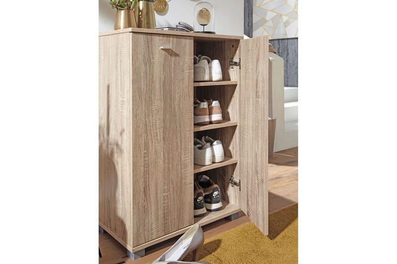 Skoskab Wohnling NIMES til 12 par og 2 døre, foliebelagt spånplade Sonoma - Sonoma - Opbevaring - Skoopbevaring - Skoskab