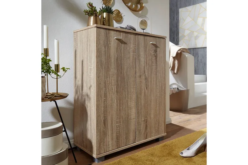 Skoskab Wohnling NIMES til 12 par og 2 døre, foliebelagt spånplade Sonoma - Sonoma - Opbevaring - Skoopbevaring - Skoskab