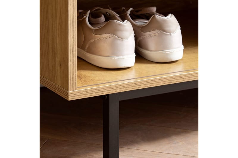 Skoskab Wohnling Polstret bænk med skydedør Wiener fletoptik moderne - Møbler - Stole & lænestole - Bænke - Skohylde med bænk