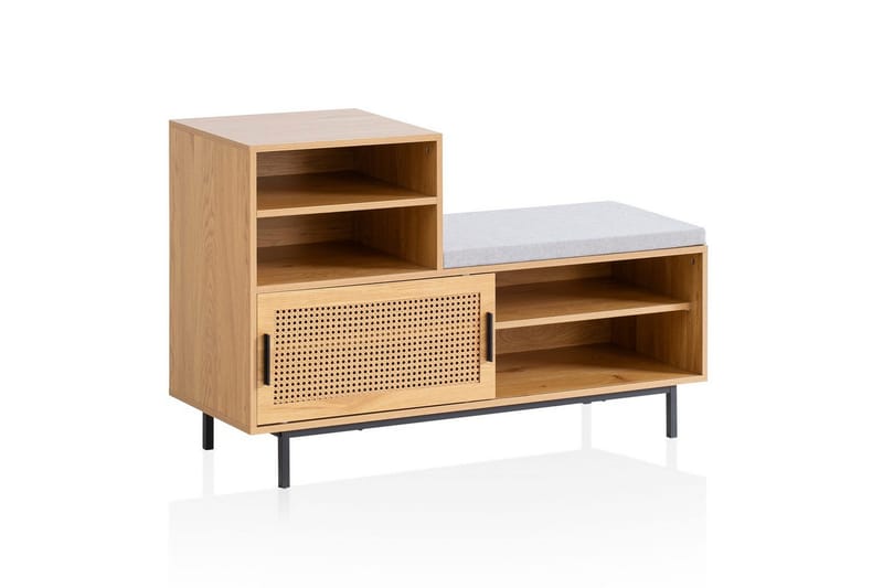 Skoskab Wohnling Polstret bænk med skydedør Wiener fletoptik moderne - Møbler - Stole & lænestole - Bænke - Skohylde med bænk