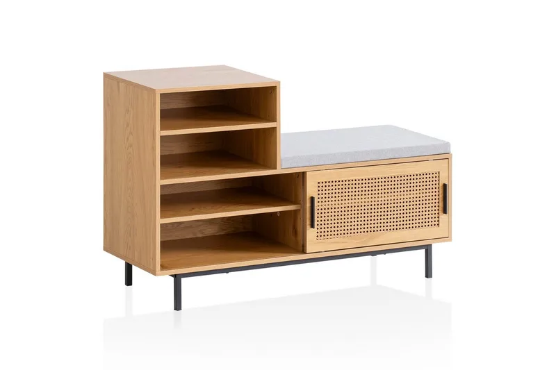 Skoskab Wohnling Polstret bænk med skydedør Wiener fletoptik moderne, undefined