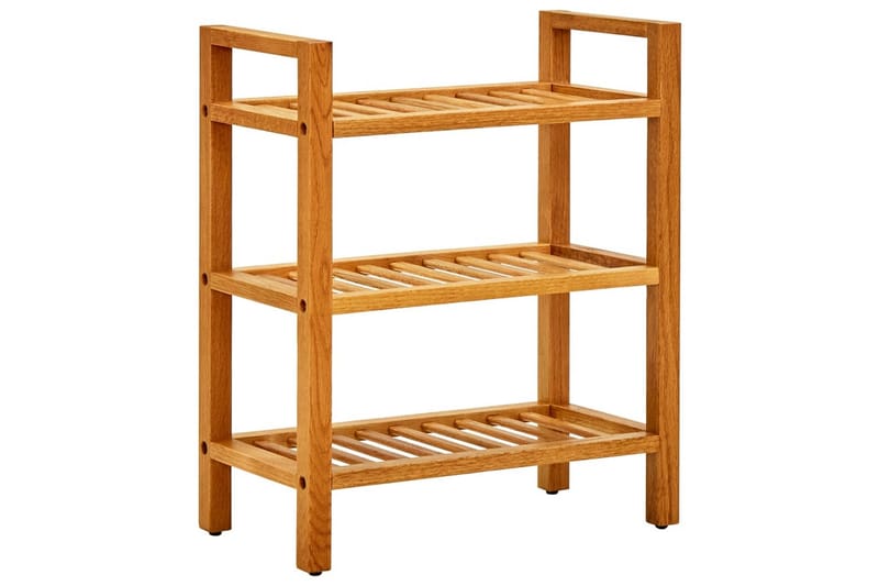 skostativ med 3 hylder 50x27x60 cm massivt egetræ - Brun - Opbevaring - Skoopbevaring