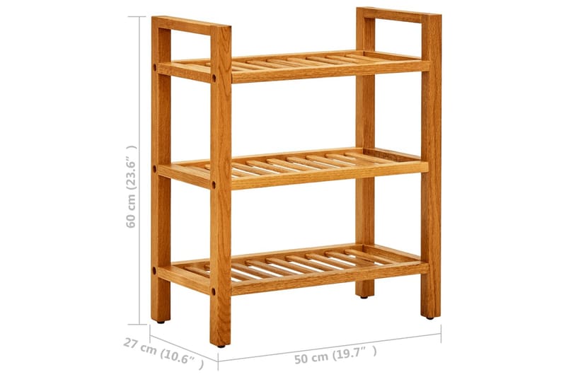 skostativ med 3 hylder 50x27x60 cm massivt egetræ - Brun - Opbevaring - Skoopbevaring