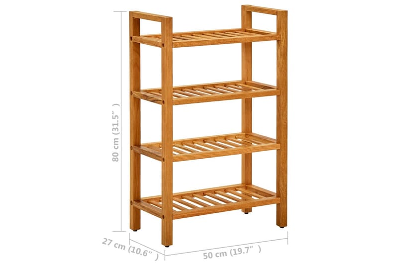skostativ med 4 hylder 50x27x80 cm massivt egetræ - Brun - Opbevaring - Skoopbevaring