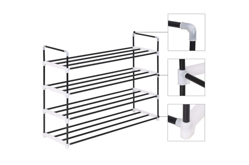 Skostativ Med 4 Hylder Metal Og Plastik Sort - Sort - Opbevaring - Skoopbevaring