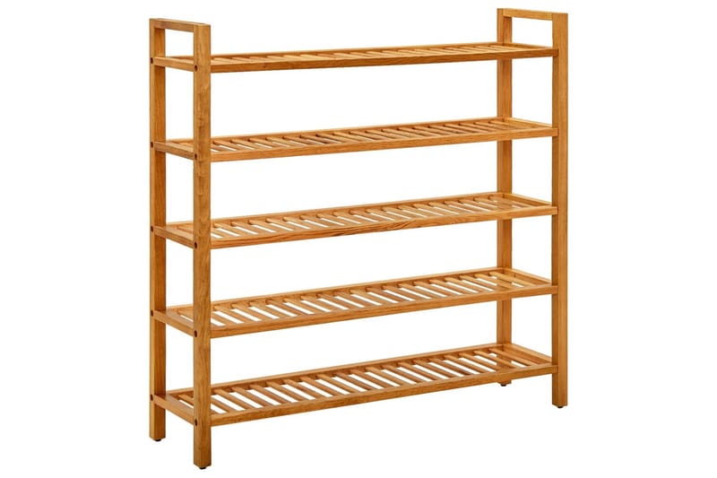skostativ med 5 hylder 100x27x100 cm massivt egetræ - Brun - Opbevaring - Skoopbevaring