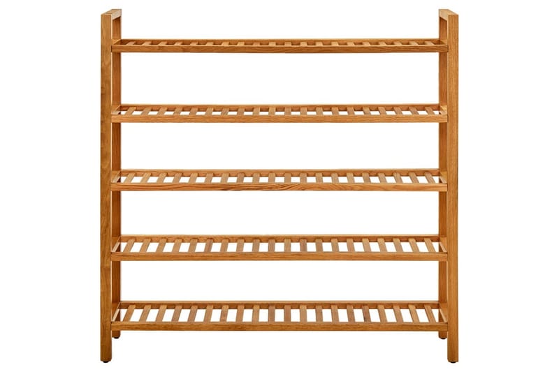 skostativ med 5 hylder 100x27x100 cm massivt egetræ - Brun - Opbevaring - Skoopbevaring