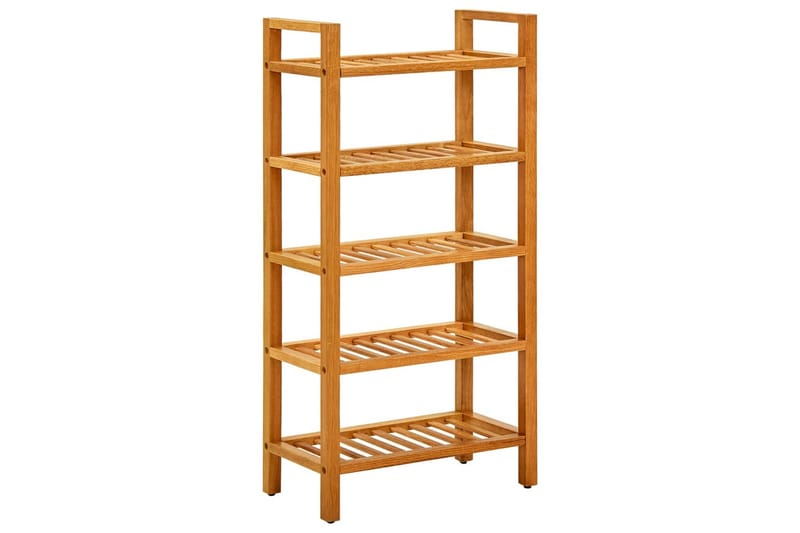 skostativ med 5 hylder 50x27x100 cm massivt egetræ - Brun - Opbevaring - Skoopbevaring