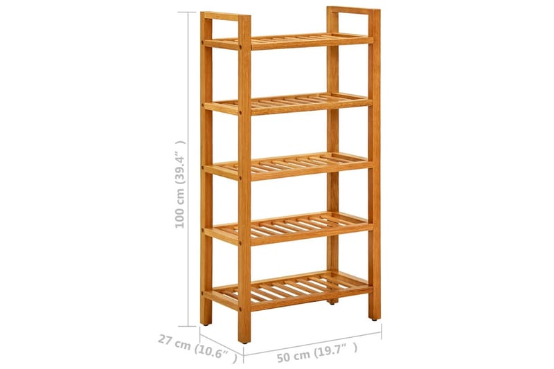skostativ med 5 hylder 50x27x100 cm massivt egetræ - Brun - Opbevaring - Skoopbevaring