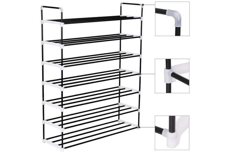 Skostativ Med 7 Hylder Metal Og Plastik Sort - Sort - Opbevaring - Skoopbevaring