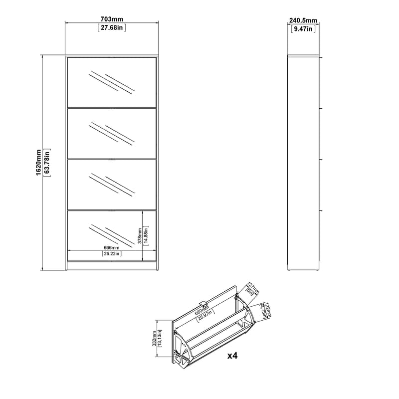 Tenor Skoskab 4 rum 70x24x162 cm - Opbevaring - Skoopbevaring - Skoskab