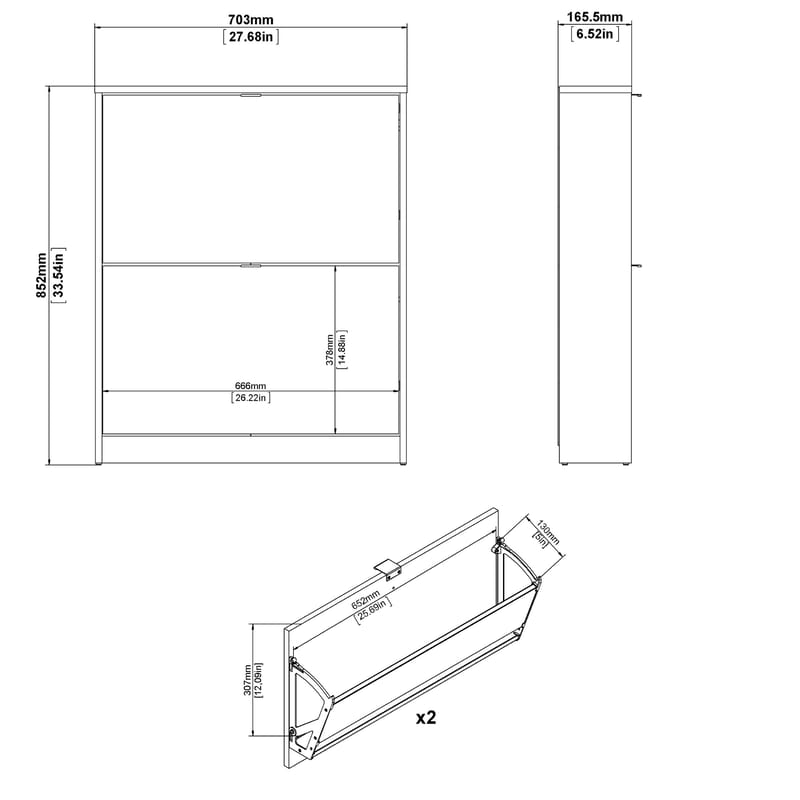 Tenor Skoskab med 2 rum 70x16x85 cm - Opbevaring - Skoopbevaring