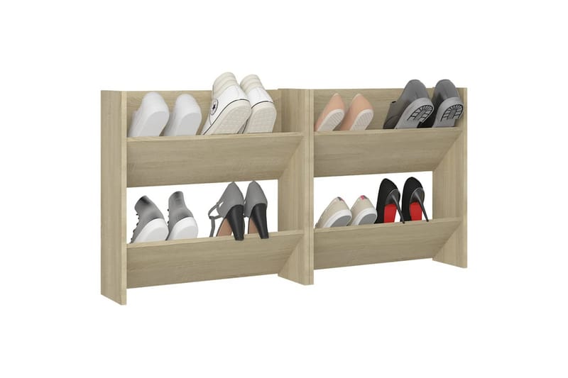 væghængt skoskab 2 stk. 60x18x60 cm spånplade sonoma-eg - Brun - Opbevaring - Skoopbevaring