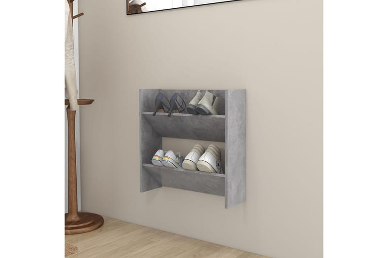 væghængt skoskab 60x18x60 cm spånplade betongrå - Grå - Opbevaring - Skoopbevaring