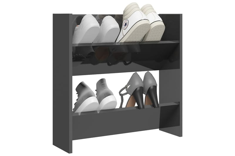 væghængt skoskab 60x18x60 cm spånplade grå højglans - Grå - Entréopbevaring - Skoopbevaring - Skohylde