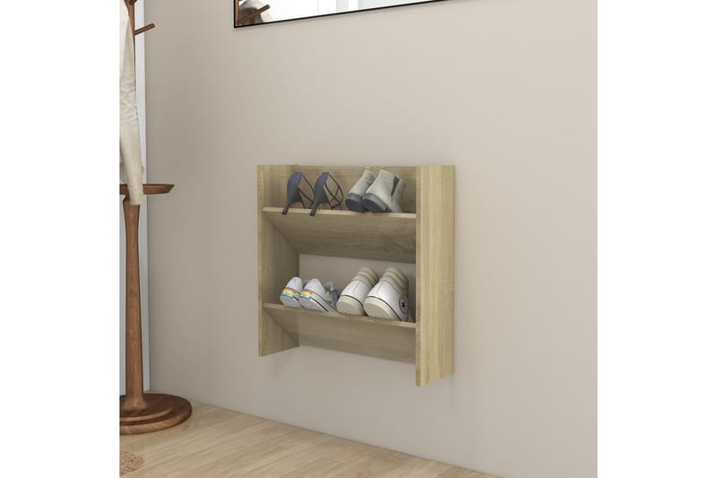 væghængt skoskab 60x18x60 cm spånplade sonoma-eg - Brun - Opbevaring - Skoopbevaring