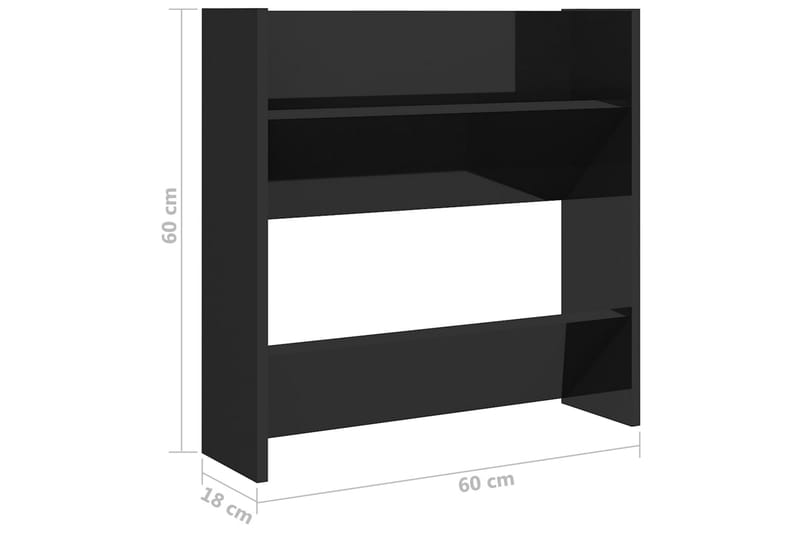 væghængt skoskab 60x18x60 cm spånplade sort højglans - Sort - Entréopbevaring - Skoopbevaring - Skohylde