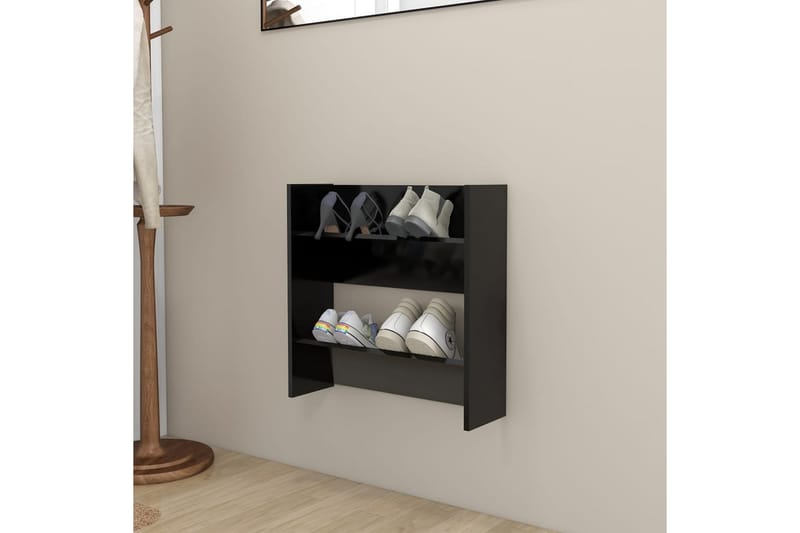 væghængt skoskab 60x18x60 cm spånplade sort - Sort - Opbevaring - Skoopbevaring