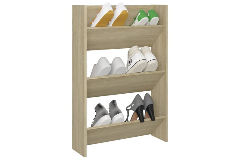 væghængt skoskab 60x18x90 cm spånplade sonoma-eg - Brun - Opbevaring - Skoopbevaring