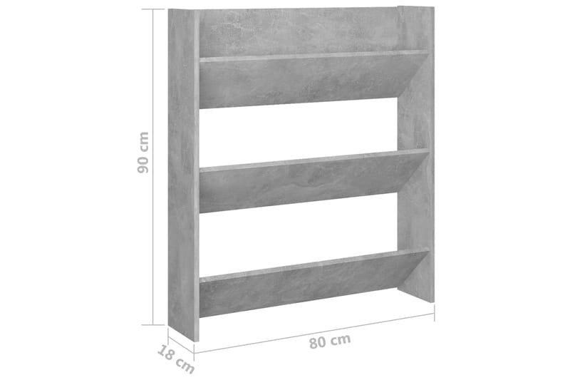 væghængt skoskab 80x18x90 cm spånplade betongrå - Grå - Opbevaring - Skoopbevaring