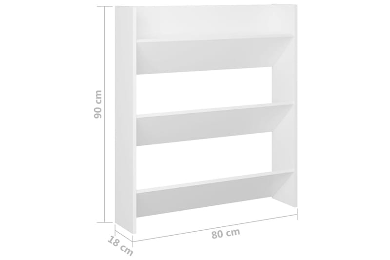 væghængt skoskab 80x18x90 cm spånplade hvid - Hvid - Opbevaring - Skoopbevaring