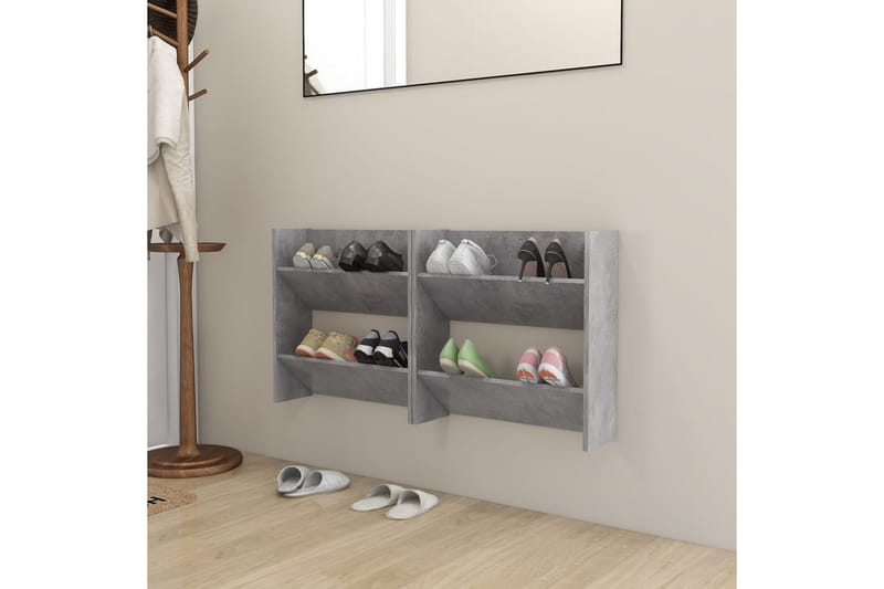 væghængte skoskabe 2 stk. 60x18x60 cm spånplade betongrå - Grå - Opbevaring - Skoopbevaring