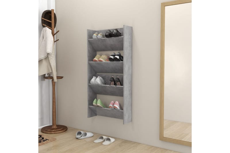 væghængte skoskabe 2 stk. 60x18x60 cm spånplade betongrå - Grå - Opbevaring - Skoopbevaring