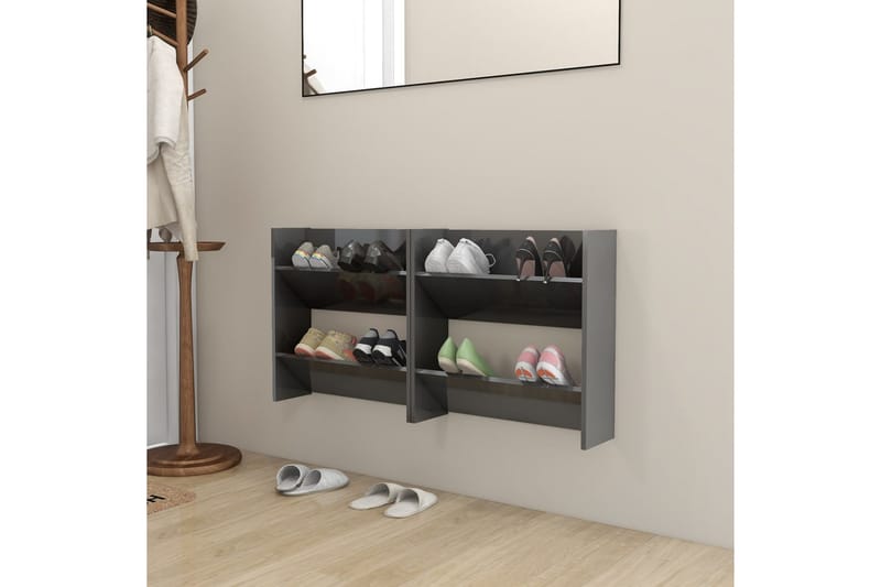 væghængte skoskabe 2 stk. 60x18x60 cm spånplade - Grå - Opbevaring - Skoopbevaring