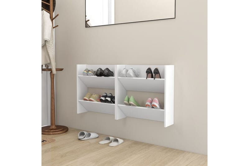 væghængte skoskabe 2 stk. 60x18x60 cm spånplade hvid - Hvid - Opbevaring - Skoopbevaring