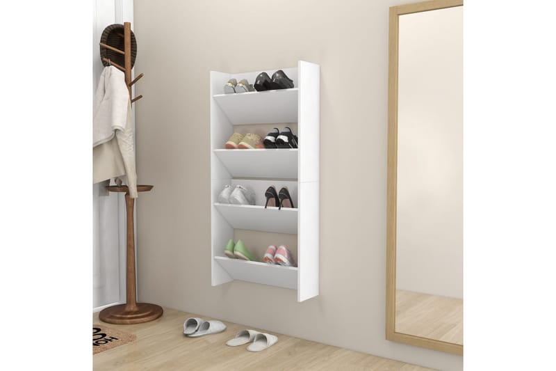 væghængte skoskabe 2 stk. 60x18x60 cm spånplade hvid - Hvid - Opbevaring - Skoopbevaring