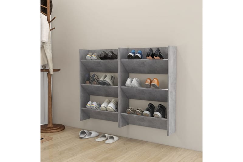 væghængte skoskabe 2 stk. 60x18x90 cm spånplade betongrå - Grå - Opbevaring - Skoopbevaring