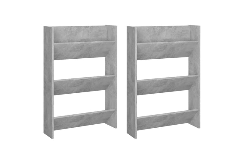 væghængte skoskabe 2 stk. 60x18x90 cm spånplade betongrå - Grå - Opbevaring - Skoopbevaring