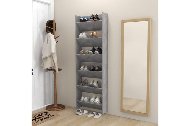 væghængte skoskabe 2 stk. 60x18x90 cm spånplade betongrå - Grå - Opbevaring - Skoopbevaring
