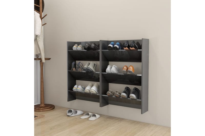 væghængte skoskabe 2 stk. 60x18x90 cm spånplade - Grå - Opbevaring - Skoopbevaring