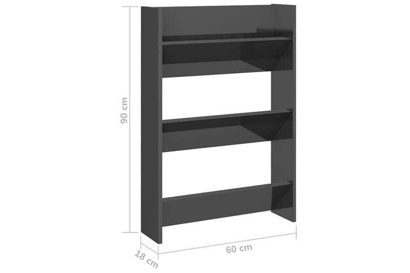 væghængte skoskabe 2 stk. 60x18x90 cm spånplade - Grå - Opbevaring - Skoopbevaring