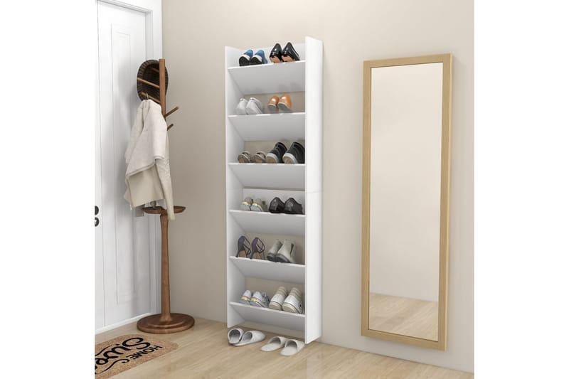 væghængte skoskabe 2 stk. 60x18x90 cm spånplade hvid - Hvid - Opbevaring - Skoopbevaring